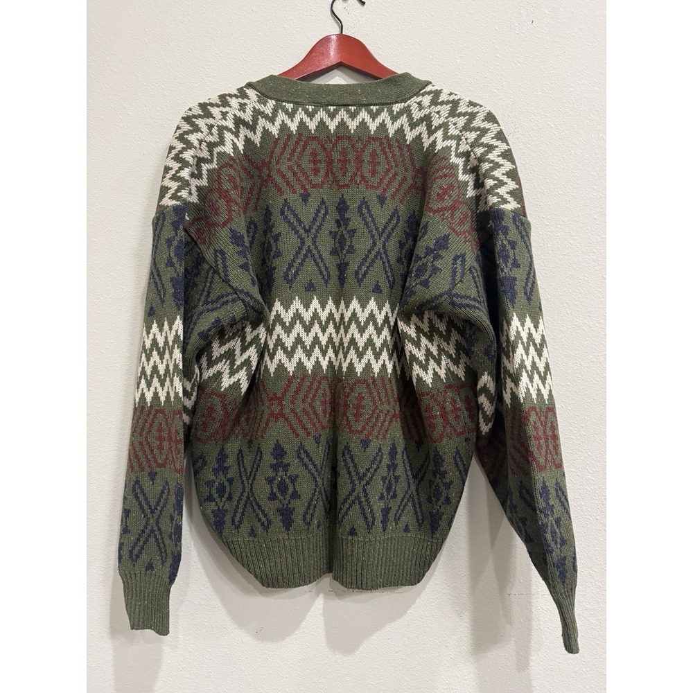 90s Vintage‎ Outrigger Knit Cardigan Large Fair Isle Southwestern Wool Blend - Picture 2 of 10